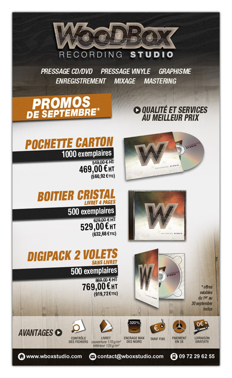 Annonce mail pour les offres en pressage CD de WooDBox